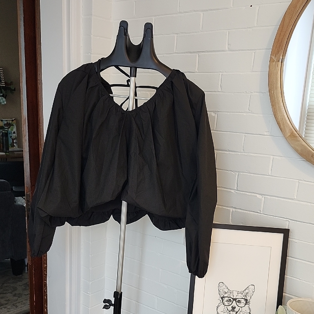 Black Cropped Bubble Shirt, Small